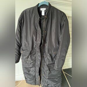 Womens long bomber jacket, black size large